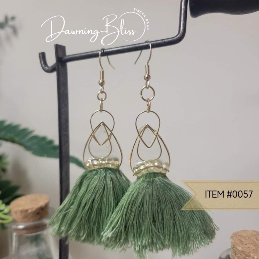 Bold, Oversized, Classic, Gold and Sage Fringe Metal Earrings- Tineka Dawn